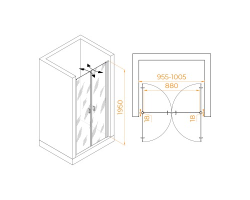  Распашная душевая дверь RGW PA-104-Gb 100*195 прозрачное стекло 6 мм 060810410-16