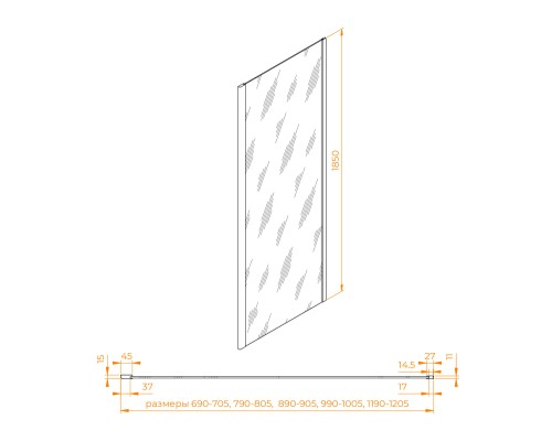 Боковая панель RGW Z-050-1-B прозрачное стекло 6 мм цв. профиля чёрный арт.352205112-14