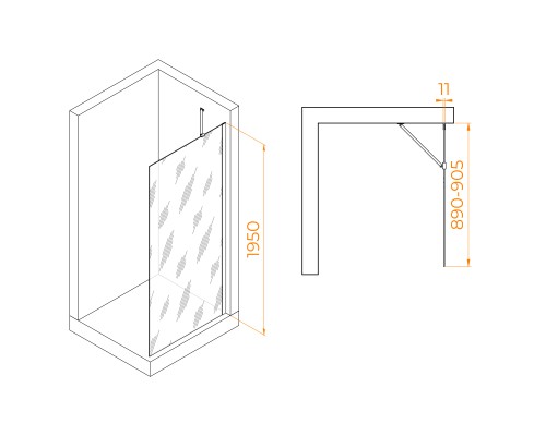 Душевая перегородка RGW WA-102Gb неподвижное Walk In cтекло прозрачное 6 мм 90*195