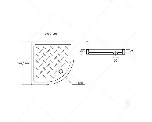Поддон для душа полукруглый керамический RGW CR/R керамический RGW CR/R-088 ( 80*80*10) см/ 19170488-01