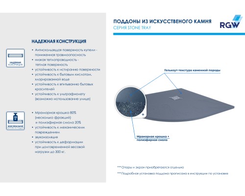 Душевой поддон полукруглый RGW ST/R-G Графит  90*90*2,5 арт.16153099-02