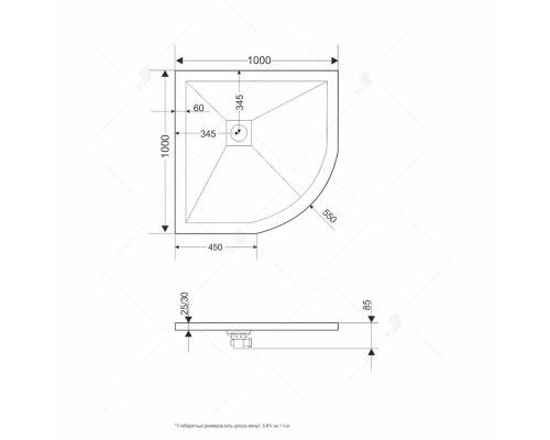 Душевой поддон полукруглый RGW ST/R-W белый искусственный камень cерия Stone Tray (100*100*3) 16153100-01