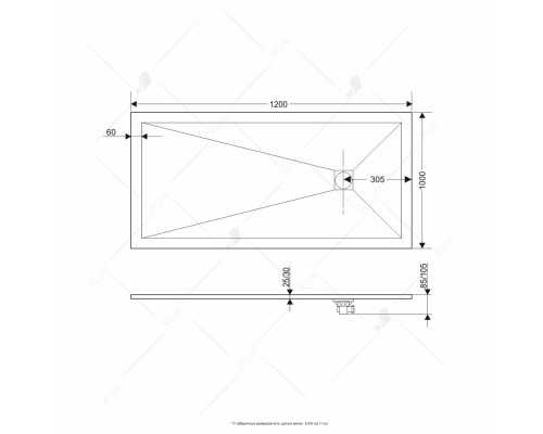 Душевой поддон прямоугольный RGW ST-G 100*120*2,5 арт.16152012-02