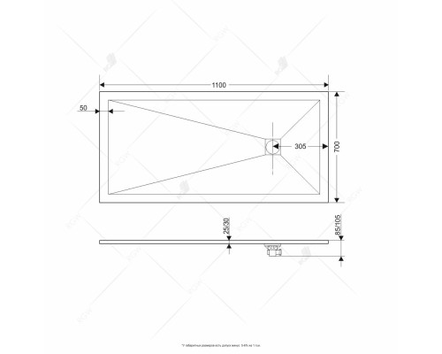 Душевой поддон прямоугольный RGW ST-W белый искусственный камень cерия Stone Tray (70*110*2,5) 16152711-01