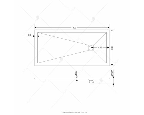 Душевой поддон прямоугольный RGW ST-W белый искусственный камень cерия Stone Tray (80*150*2,5) 16152815-01