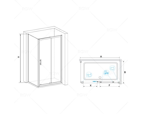 Душевой уголок, прямоугольный RGW PA-145 прозрачное стекло 6 мм цвет проф. хром 90*100*185 020814590-11