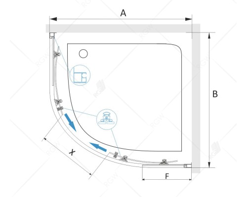 Душевой уголок, полукруг RGW CL-54-B 100х100 прозрачное cтекло 5 мм цвет профиля черный 32095400-14