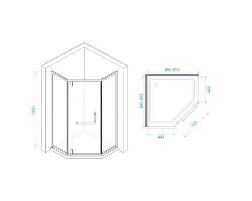 Душевой уголок, трапеция RGW HO-084-W Сатинат cтекло цвет профиля 8 мм 350608499-25