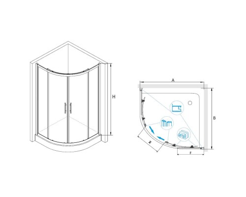 Душевой уголок, полукруг RGW HO-51 80х80 прозрачное cтекло 6 мм цвет профиля хром 03065188-11