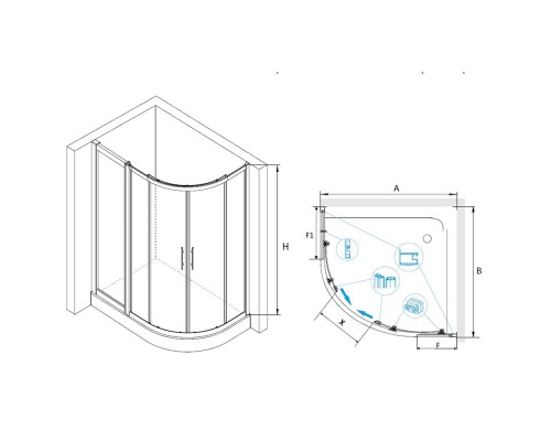 Душевой уголок RGW HO-61 (HO-51 + Z-41) прозрачное cтекло цвет профиля 8 мм 03066113-11