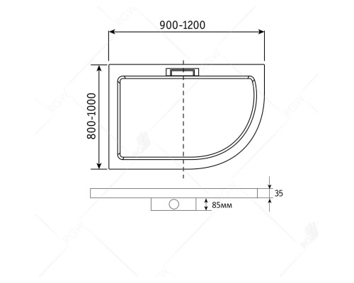 Душевой поддон асимметричный RGW GWS-41L  90*100*3,5 арт.03150490-01L