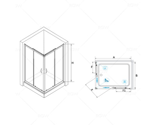 Душевой уголок, прямоугольный RGW PA-146 прозрачное стекло 6 мм цвет проф. хром 90*120*185 020814692-11
