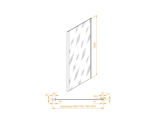 Боковая панель RGW Z-050-4 B прозрачное стекло 6 мм цв. профиля чёрный арт.352205407-14
