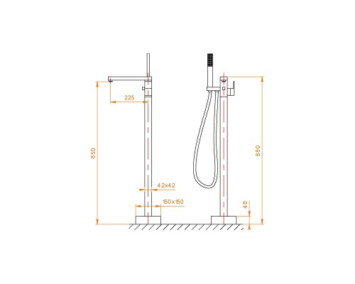 Смеситель для ванны и душа RGW Shower Panels 511405350-01 SP-350, напольный, с душевым гарнитуром, хром