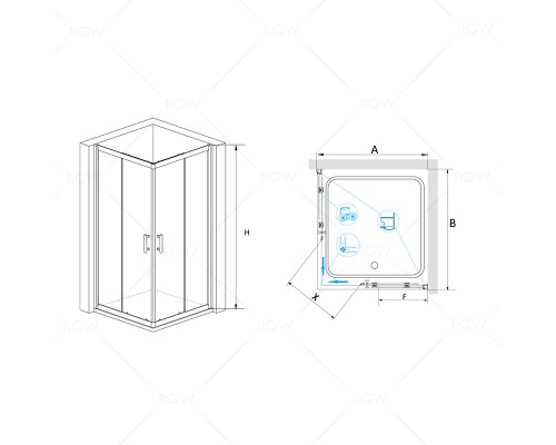 Душевой уголок RGW PA-31-B Прозрачное cтекло цвет профиля 6 мм 02083199-14