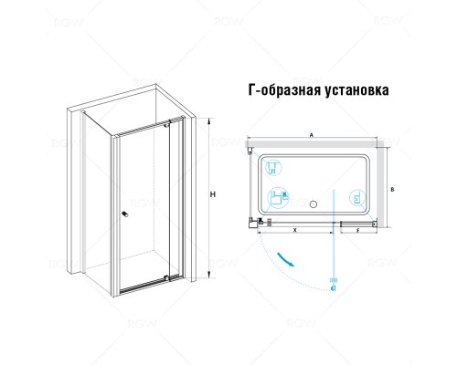 Душевой уголок RGW PA-32 NEW (PA-02 NEW + Z-050-1) прозрачное cтекло цвет профиля 5 мм 410