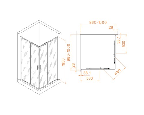 Душевой уголок RGW Passage RGW PA-39B 100x100 прозрачное стекло / профиль черный 03083900-14