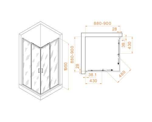 Душевой уголок RGW Passage RGW PA-39B 90x90 прозрачное стекло / профиль черный 03083999-14