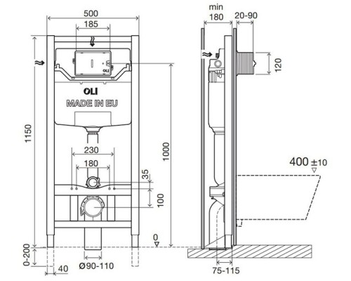 Система инсталляции для унитазов OLI 120 plus самонесущая система 099952 (механическая)