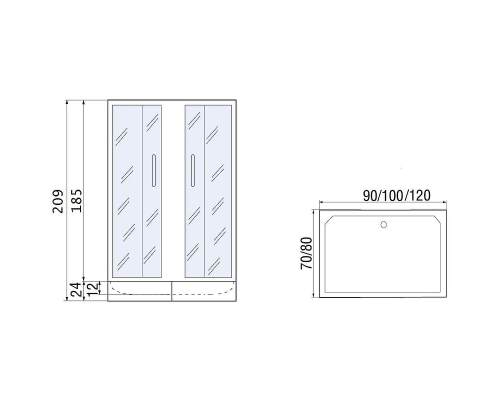 Душевое ограждение River Morava XL 100/80/24 MT с поддоном стекло матовое, профиль хром